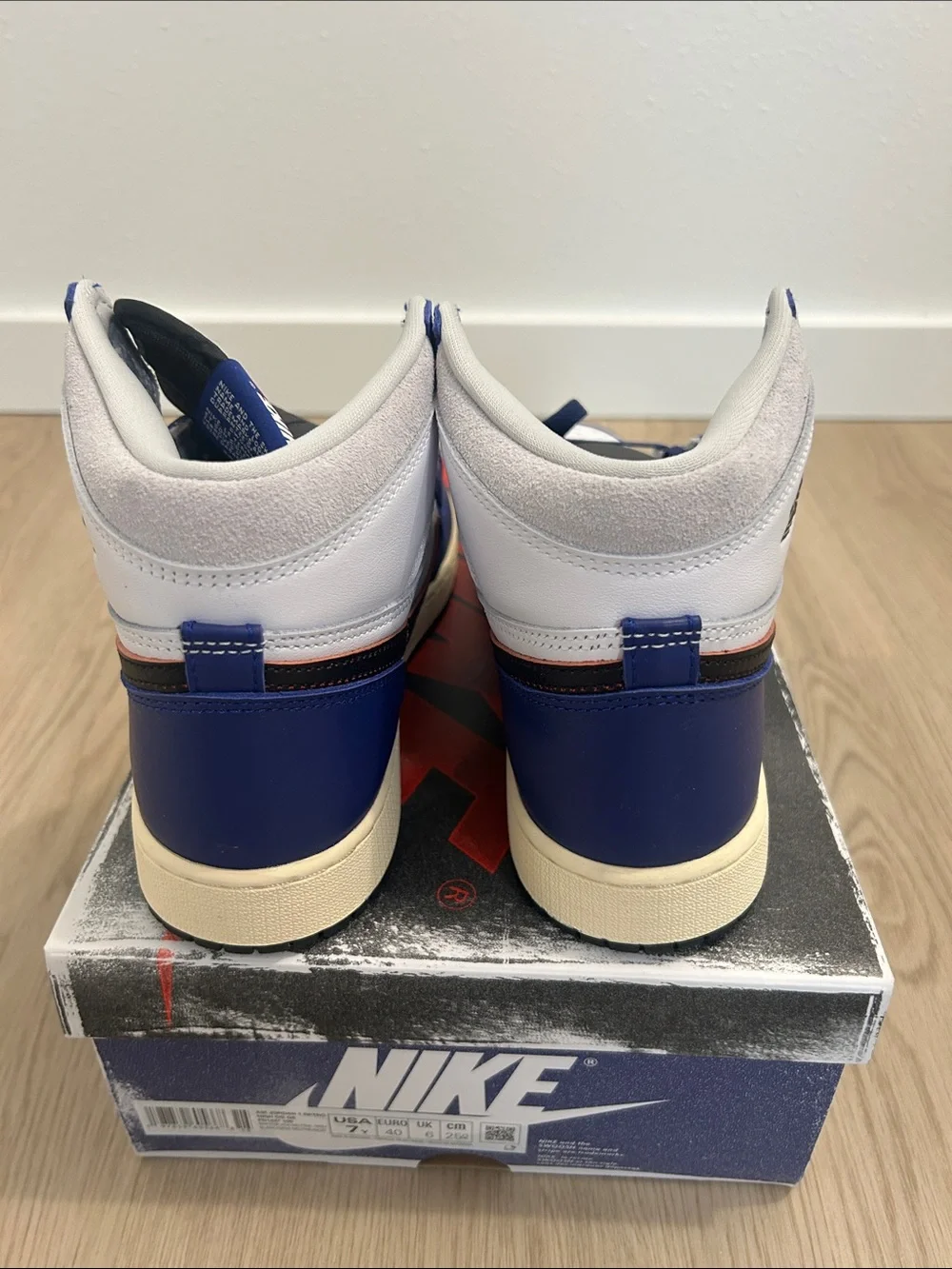 BTS Nike Rare Air Jordan 1 white/blue/red size 7Youth/8.5Women
